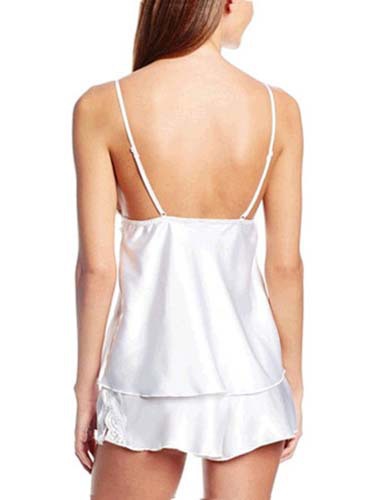 F67044-2 Women 2 Piece Short Lace Satin Cami Pajamas Sets Sleepwear